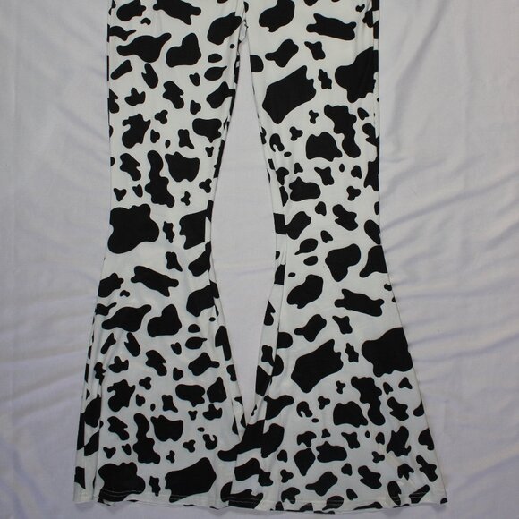 Women's Cow Print Flare Leg Stretch Pants Size M - 28 X 36 - Picture 1 of 4